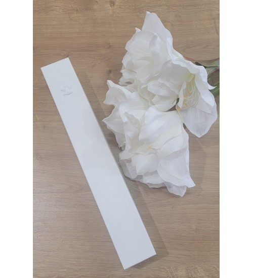 Krikšto žvakė su lininiu kaspinėliu 38 cm. Spalva balta / šviesiai rožinė (19)